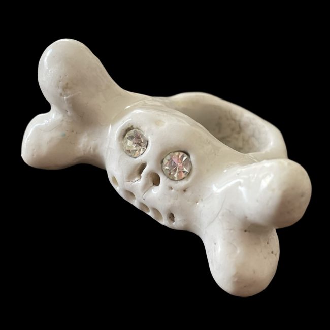 handmade ceramic chunky skull and bone ring